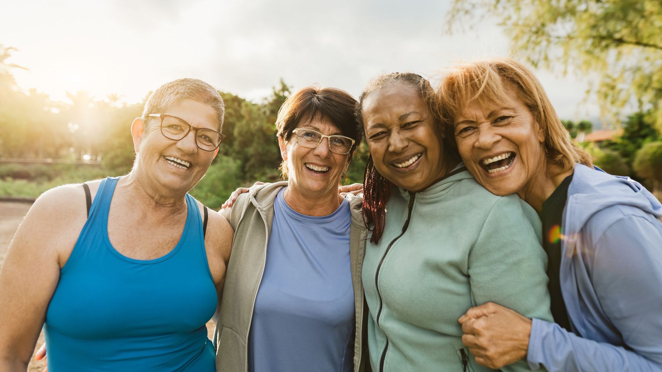 A group of retired women during one of their weekly walks in a local park.